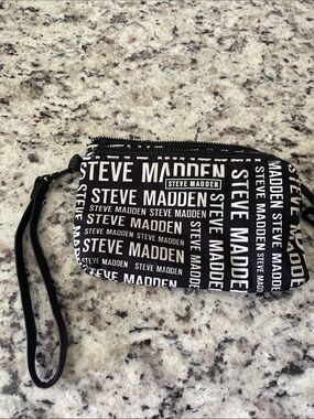 Steve Madden Black & White Logo Wristlet Pouch